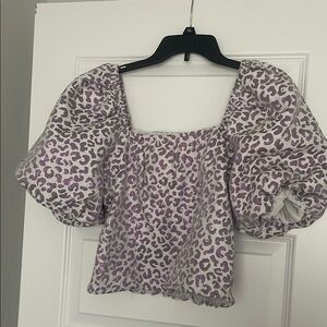 Purple Leopard Print Puff Sleeve Top